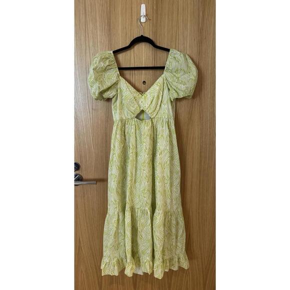 NWOT Cinq à Sept Tevah Poplin Keyhole Midi Dress White & Lima Bean Green Size 4 - Picture 2 of 8